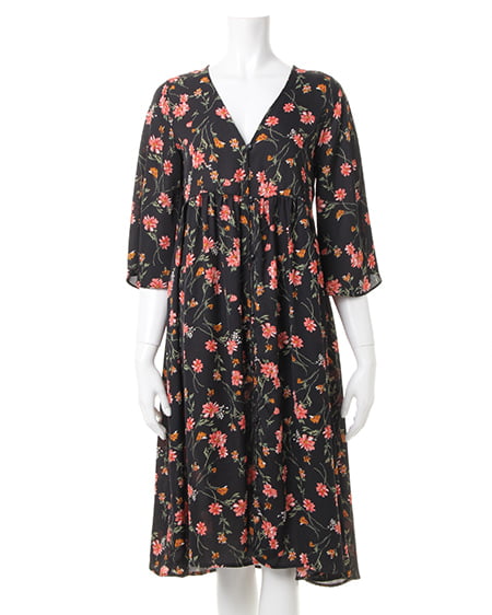 花柄／Vネックガウン