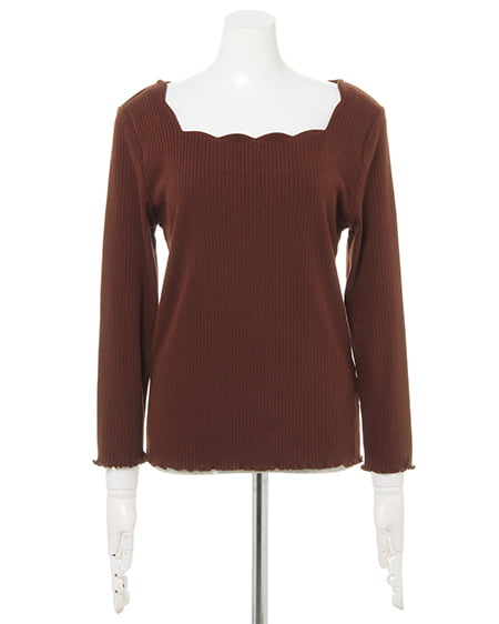 INGNI(イング) リブスカラップスクエアーネック/トップス ブラウン