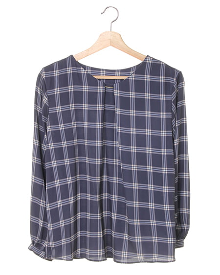 【秋の新作】ピン付チェック柄／ブラウス