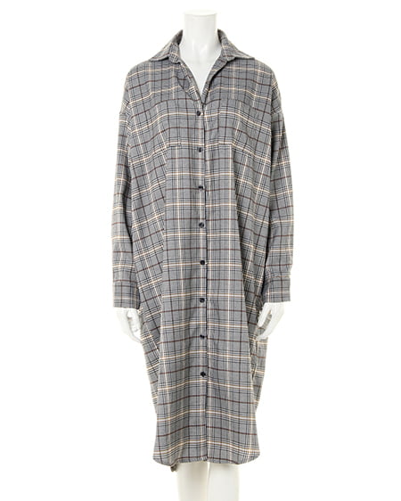 INGNI(イング) チェック柄BIGロング/シャツ グレー/チェック