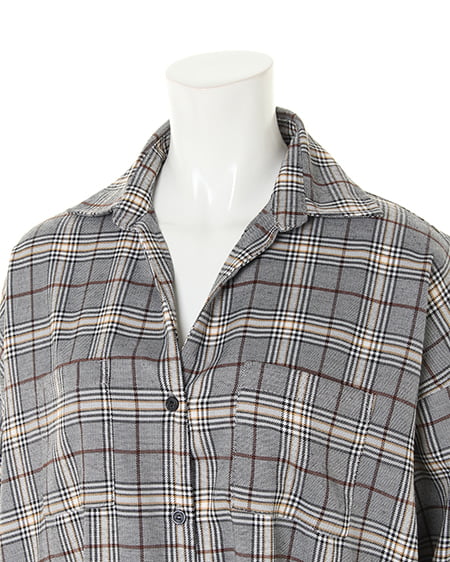 INGNI(イング) チェック柄BIGロング/シャツ グレー/チェック