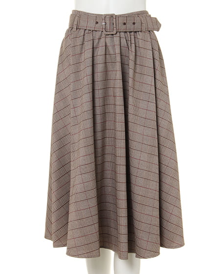 INGNI(イング) 共ベルト付きグレンチェックミディ/スカート ブラウン/チェック