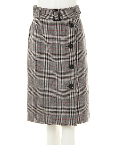 INGNI(イング) グレンチェックサイドボタンナロー/スカート グレー/チェック
