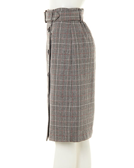 INGNI(イング) グレンチェックサイドボタンナロー/スカート グレー/チェック