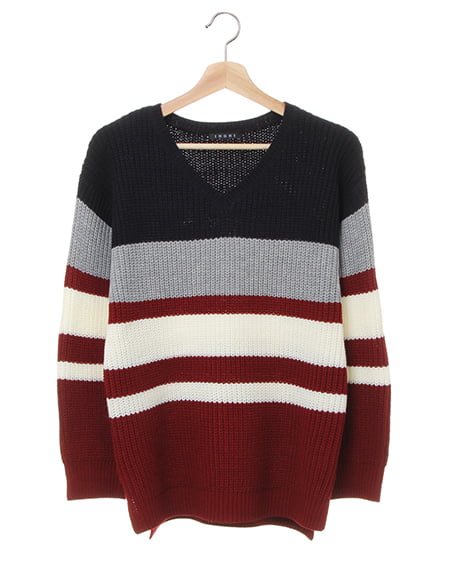 【秋の新作】【WEB先行】配色Vネック／ニット