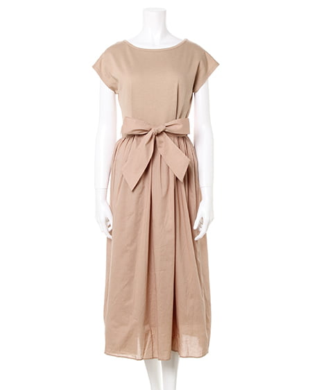 INGNI(イング) コットンギャザードッキング/ワンピース ベージュ