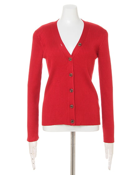 INGNI(イング) リブVネックカーディガン アカ