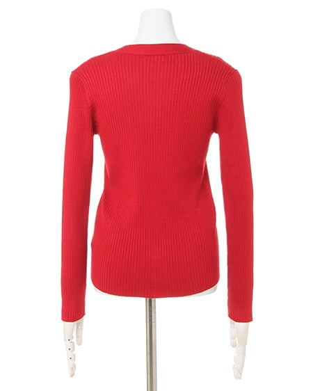 INGNI(イング) リブVネックカーディガン アカ