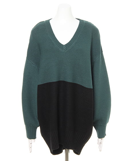 INGNI(イング) ガーターバイカラードルマンニット グリーン/クロ