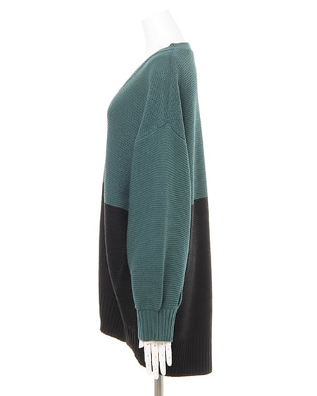 INGNI(イング) ガーターバイカラードルマンニット グリーン/クロ