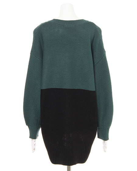 INGNI(イング) ガーターバイカラードルマンニット グリーン/クロ