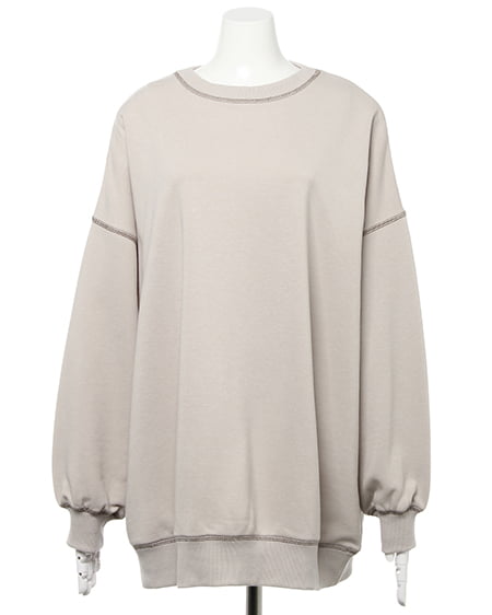 INGNI(イング) 配色ステッチオーバーサイズ/スウェットトップス グレージュ