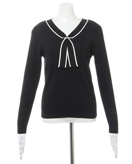 INGNI(イング) ボウタイパール付ニット クロ