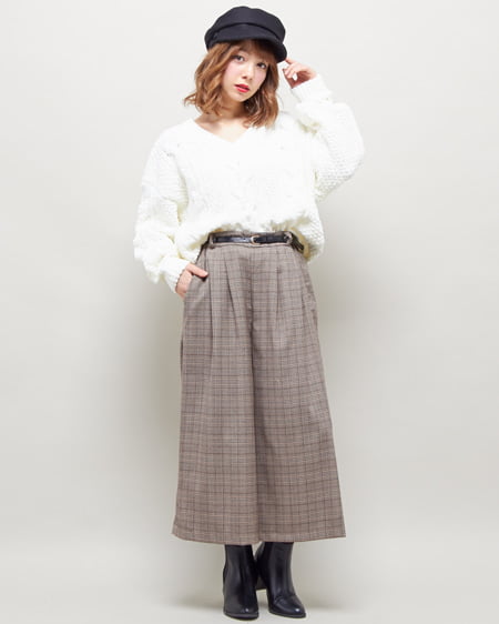 【1／15までの限定販売セット】モールケーブルVネックニット＋ベルト付ガウチョパンツ／SET