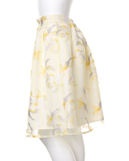 INGNI(イング) ストライプ花柄オーガンジー/スカート オフホワイト/イエロー