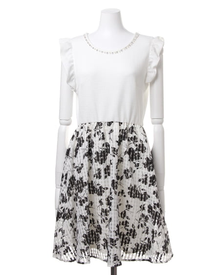 INGNI(イング) モノトーン花柄SKドッキング/ワンピース オフホワイト/オフホワイト