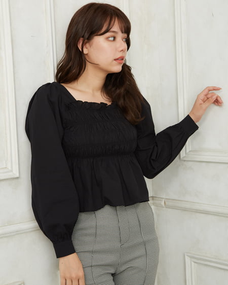 INGNI(イング) シャーリングチェックトップス ｸﾛ