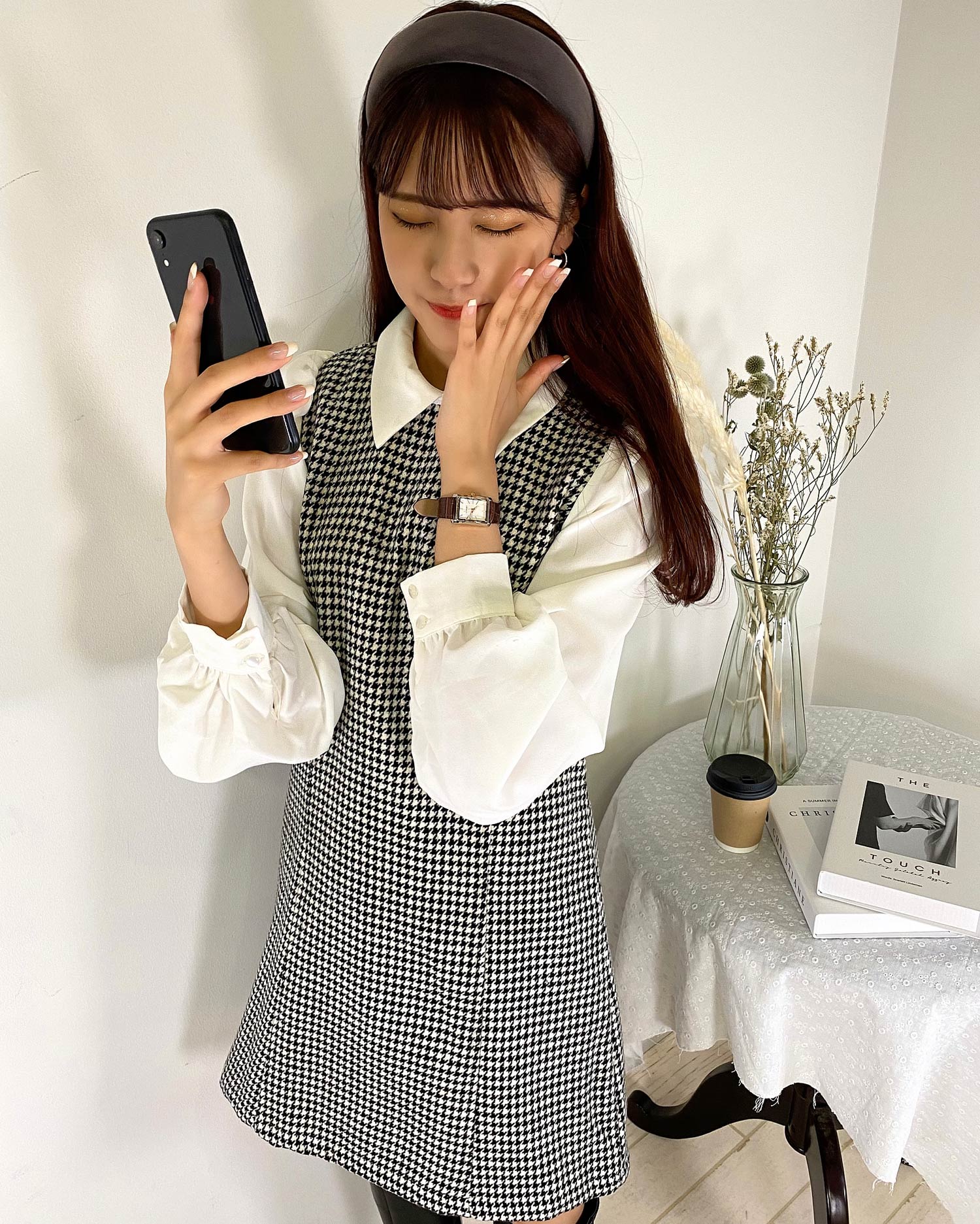 襟付千鳥格子柄袖異素材ワンピース｜INGNI(イング) 公式通販
