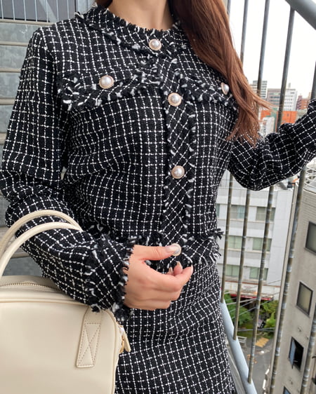 INGNI（イング） SETUP対応フリンジツイード／ビッグジャケット ｸﾛ