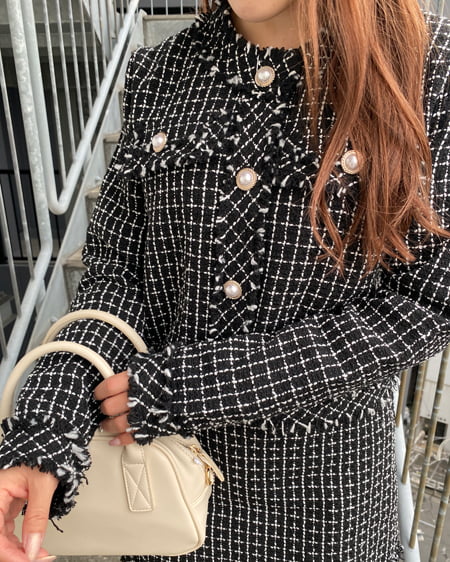 INGNI（イング） SETUP対応フリンジツイード台形／スカート ｸﾛ