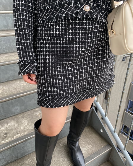 INGNI（イング） SETUP対応フリンジツイード台形／スカート ｸﾛ