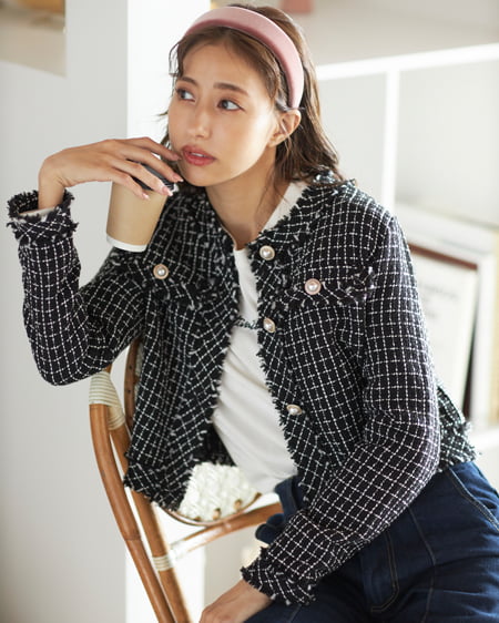 INGNI（イング） SETUP対応フリンジツイード／ビッグジャケット ｸﾛ