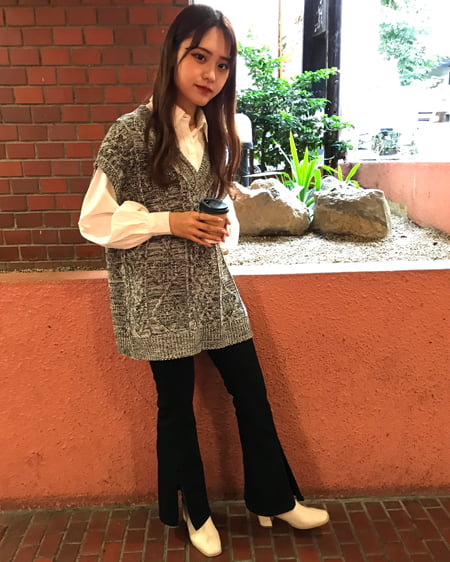 INGNI（イング） Vネックケーブルベスト＋シャツ SET ｸﾞﾚｰ/ﾓｸ