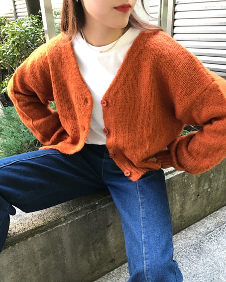 コーディネート モヘアタッチ畦ショートニットカーディガン,Back