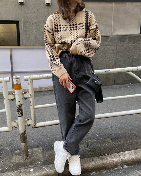 INGNI（イング） BIGチェックモックネックニット ﾍﾞｰｼﾞｭ