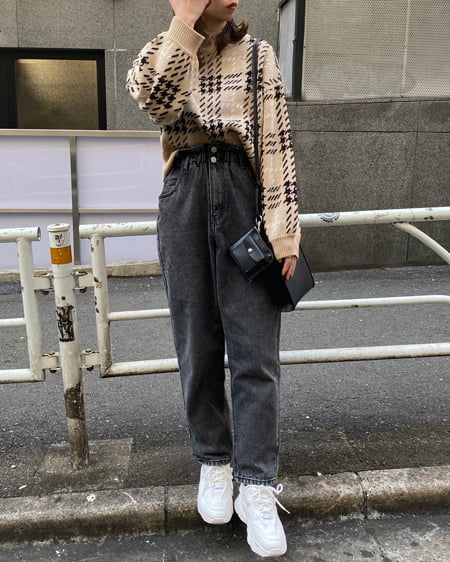 INGNI（イング） BIGチェックモックネックニット ﾍﾞｰｼﾞｭ