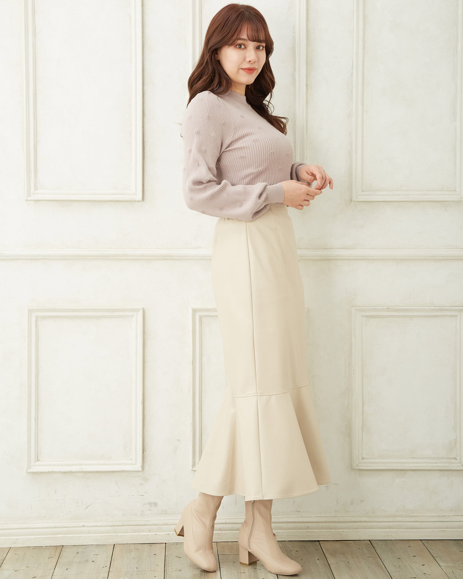 ★決算特価商品★スカートallamanda(アラマンダ) 合皮マーメイドスカート - 38 - アイボリー