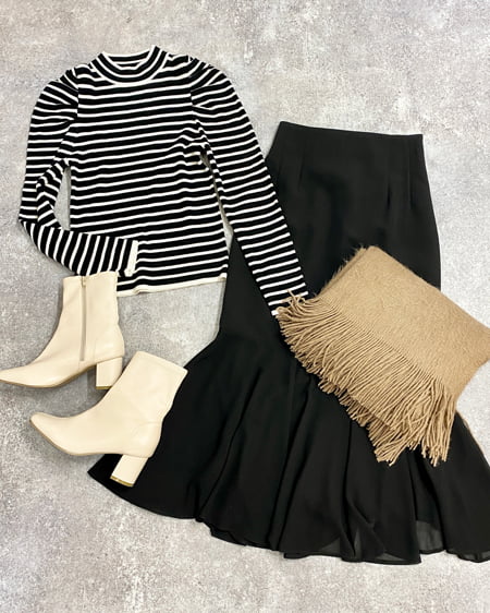 INGNI(イング) ハイネックパワショルリブニット アイボリー/クロ