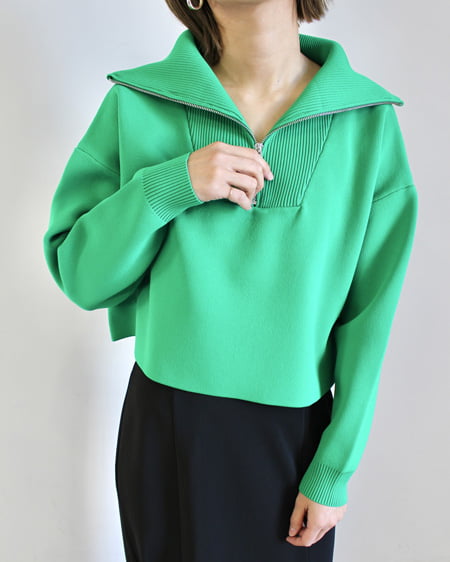 INGNI(イング) ハーフZIPショート丈プルオーバー グリーン