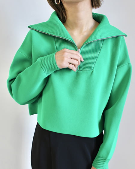 INGNI(イング) ハーフZIPショート丈プルオーバー ｸﾞﾘｰﾝ