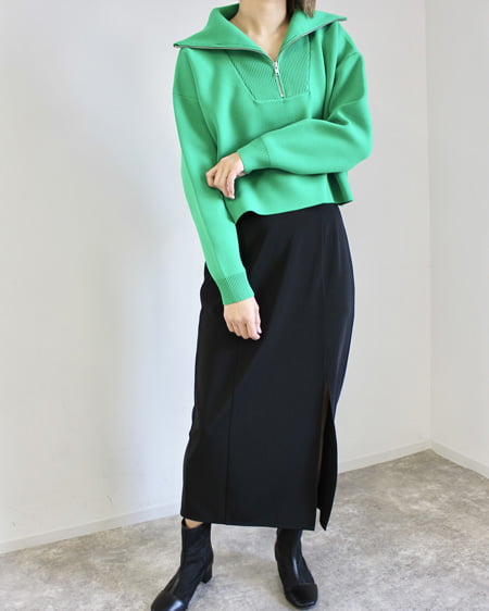 INGNI(イング) ハーフZIPショート丈プルオーバー グリーン