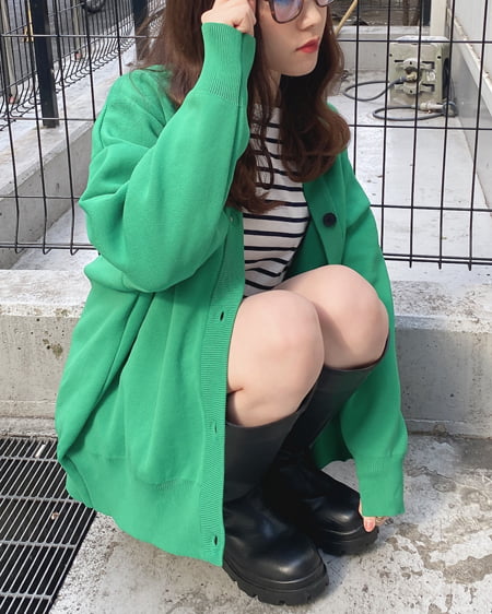 INGNI（イング） ミドル丈カーディガン＋ボーダーTシャツ／SET ｸﾞﾘｰﾝ