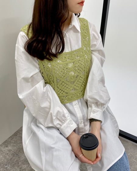 INGNI（イング） かぎ針ビスチェ＋シャツセット ﾗｲﾄｸﾞﾘｰﾝ