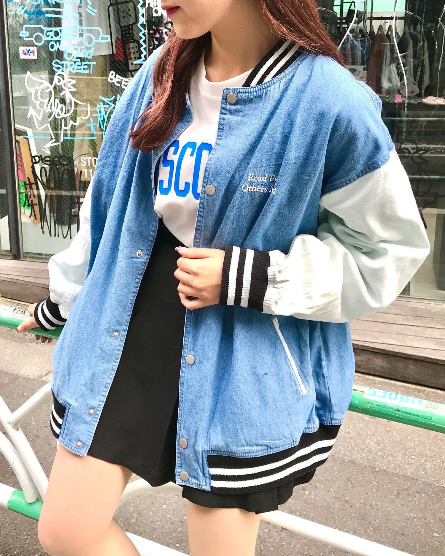 INGNI(イング) 胸ロゴ刺繍スタジャン - M - ﾃﾞﾆﾑ/ﾌﾞﾙｰ