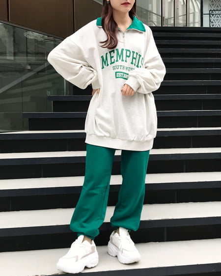 INGNI(イング) ハーフZIPロゴ配色スウェットトップス オートミール