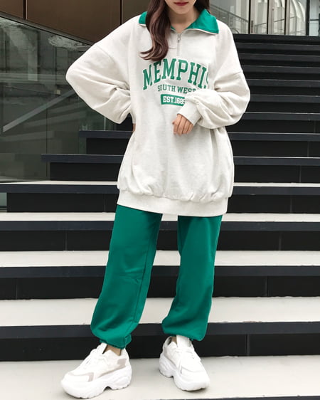 INGNI(イング) ハーフZIPロゴ配色スウェットトップス オートミール