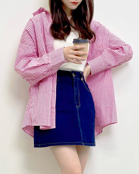 INGNI(イング) ストライプ柄シャツ＋台形スカート／SET ﾋﾟﾝｸ