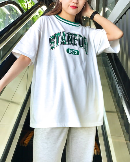 INGNI（イング） 配色ラインカレッジロゴチュニックTシャツ ｵﾌﾎﾜｲﾄ/ｸﾞﾘｰﾝ