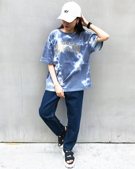 INGNI（イング） タイダイ柄カレッジロゴチュニックTシャツ ｸﾞﾚｰ