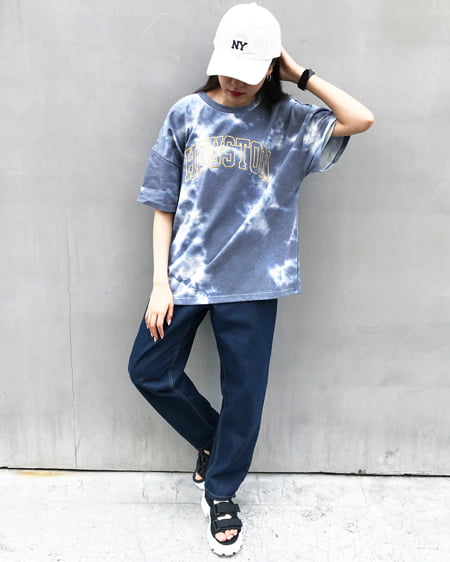 INGNI（イング） タイダイ柄カレッジロゴチュニックTシャツ ｸﾞﾚｰ