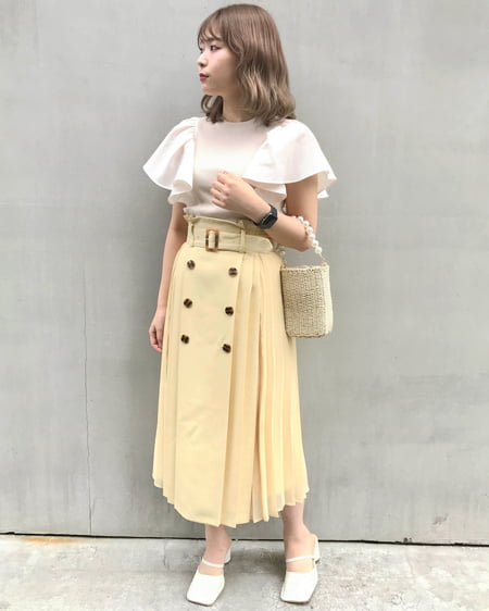 INGNI(イング) 異素材フリルニット+切替トレンチスカート/SET アイボリー