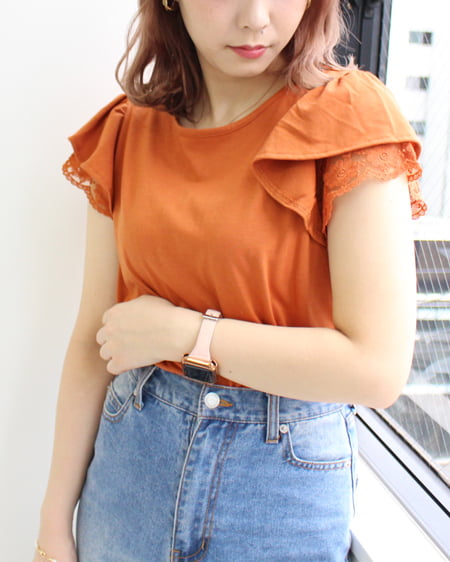 INGNI(イング) 袖レースフリルTシャツ オレンジ