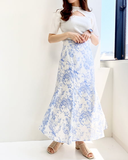 INGNI（イング） スリットニット＋花柄マーメイドスカート／SET ｱｲﾎﾞﾘｰ