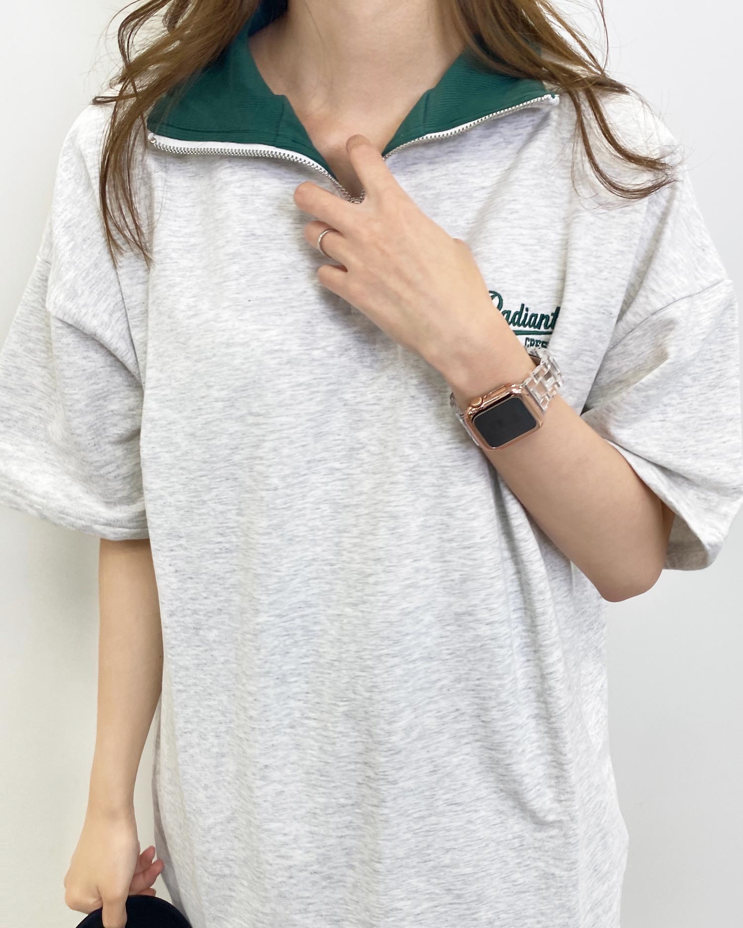 ハーフZIP胸刺繍ロゴミニスウェットトップス｜INGNI(イング