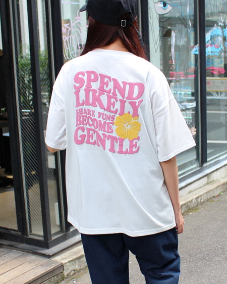 INGNI(イング) BACK発泡ハイビスカスロゴTシャツ ｵﾌﾎﾜｲﾄ/ﾋﾟﾝｸ