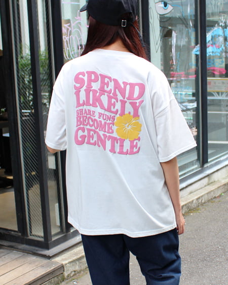 INGNI(イング) BACK発泡ハイビスカスロゴTシャツ ｵﾌﾎﾜｲﾄ/ﾋﾟﾝｸ